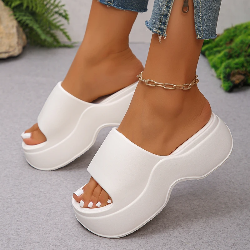 Women'S Shoes Non Slip - 2025年夏 レディース 厚底プラットフォームスリッパ 快適 ウェッジヒール サンダル