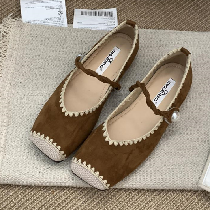 Women Shoes Japanese Brand - レトロなスプライシングデザインの女性用コンフォートフラットシューズスクエアトゥ浅いエレガントなメリージェーンシューズレディースブランドデザイナー水玉模様の靴