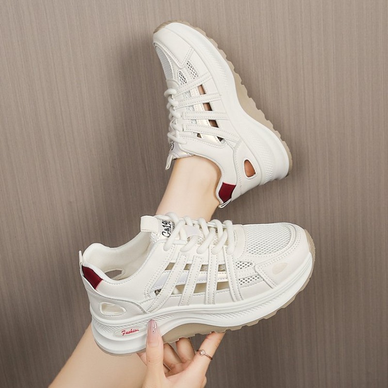 Platform Sneakers Chunky - レディーススニーカー ラウンドトゥ チャンキーソール レースアップ メッシュパネル カジュアル