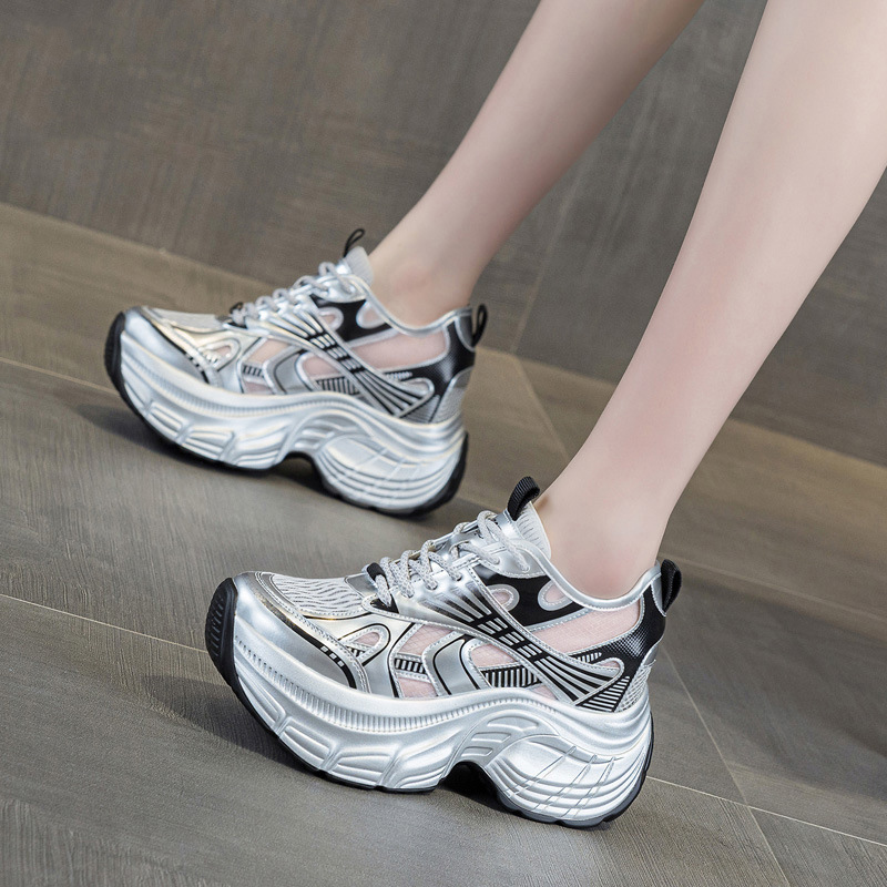 Platform Sneakers Chunky - 8cm隠し身長アッププラットフォームスニーカー レディース 通気性メッシュチャンキーシューズ ファッションエレベーターカジュアルウォーキングスポーツシューズ