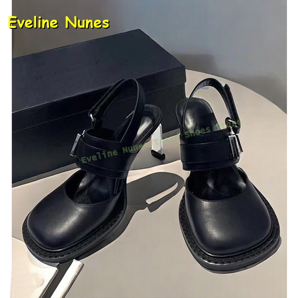 Mule Slip On - 女性用 ブラック スクエアトゥ バックル スリングバック ミュール