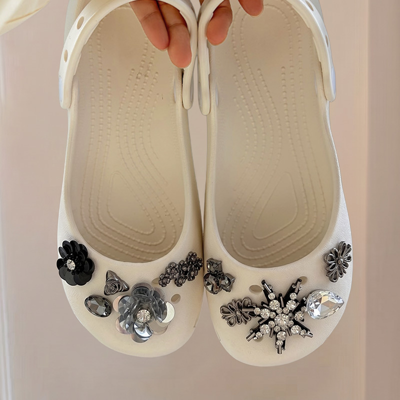 Women Shoes Japanese Brand - クリスタルフラワーデコレーション DIY 下駄靴女性のブランドデザインメタルフローラルサマーソフトソールバレエフラット女の子屋外スライド