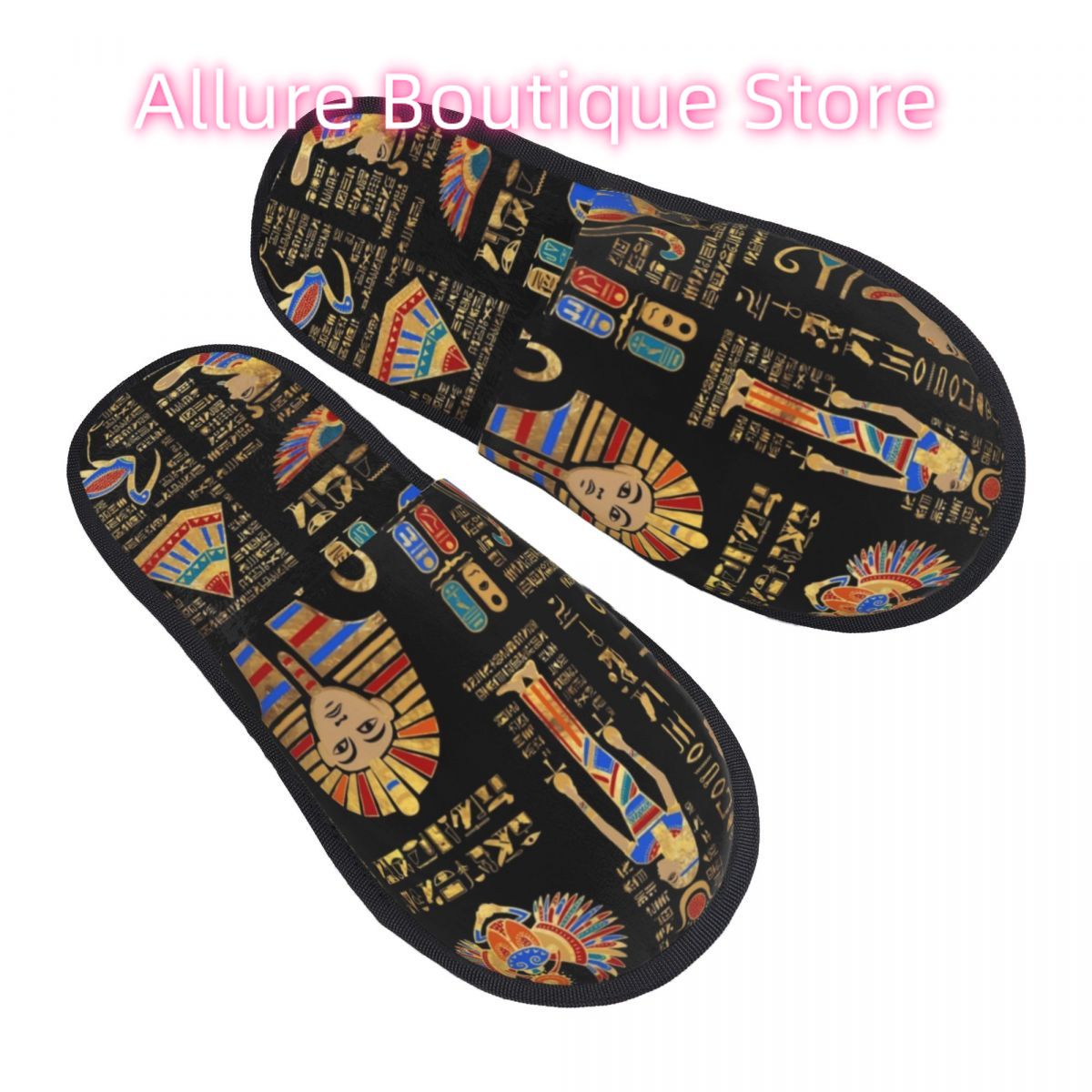 Women Shoes Egypt - エジプト象形文字と神々の神殿スリッパ、女性用ソフトメモリーフォーム、古代エジプトファラオ、ホテルスリッパシューズ