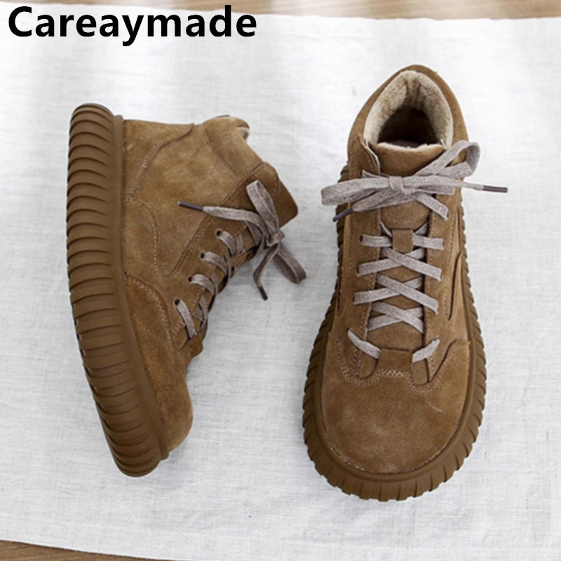 Women'S Shoes Extra Wide - Careaymade-女性用のワイドヘッド本革ブーツ,厚いソール,暖かい足首のブーツ,短い作業服,快適で柔らかい底