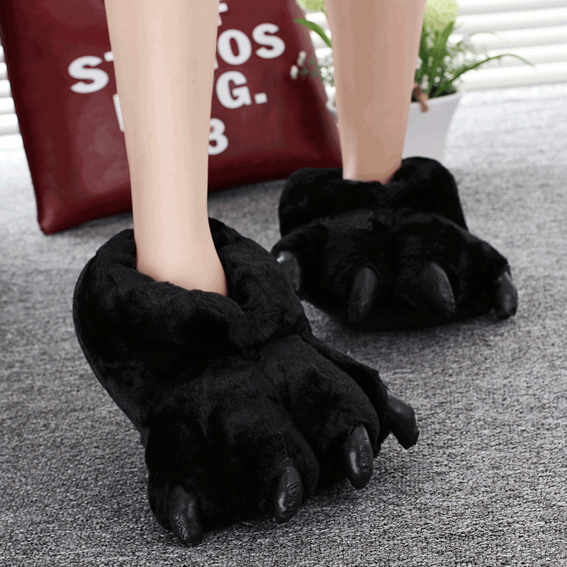 Women Shoes Mules - サイズ 35-43 黒動物の足の靴女性の冬の家のスリッパユニセックス女性男性クリエイティブホーム毛皮のようなスライド女の子スリッパ