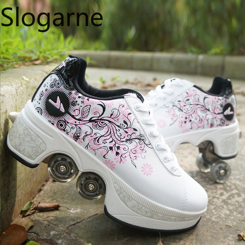 Women'S Shoes To Men'S - 女性用4輪変形ローラースケートシューズ、男性用カジュアルスポーツスニーカー、新型インラインスケートシューズ、男性用パルクールランナウェイスニーカー