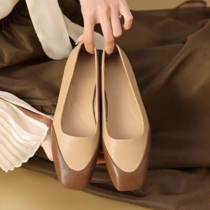 Women'S Shoes Non Slip - カラーブロックプラスサイズシングルシューズ女性のファッション秋の新スクエアトゥ浅い口ノンスリップローヒールシューズ