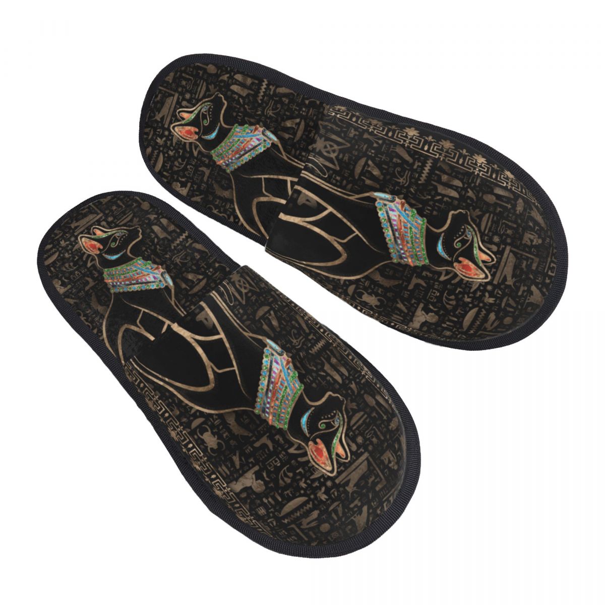 Women Shoes Egypt - カスタムエジプト猫バステトゲストスリッパ（ホテル女性用）古代エジプト女神ハウススリッパ