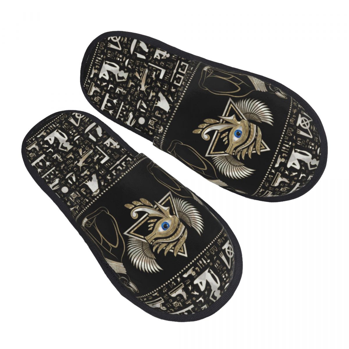 Women Shoes Egypt - カスタムエジプト猫ソフトメモリーフォームハウススリッパ女性古代エジプトホルスの目快適な暖かい滑り止めソールスリッパ