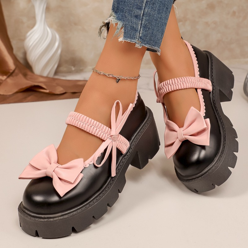 Women Shoes Japanese Brand - レディース秋物ブランド和風ボウメリージェーンシューズ レディースレトロローカットハイヒールプラットフォームシューズ レディースロリータシューズ