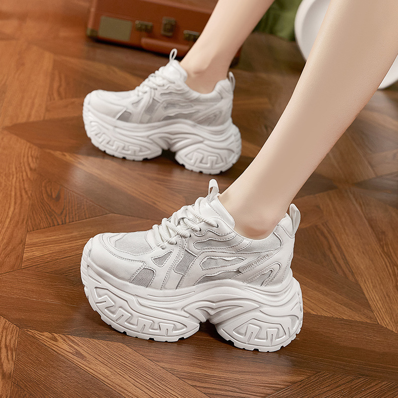 Platform Sneakers Chunky - レディースファッション 厚底プラットフォームスニーカー 通気性メッシュ 滑り止め カジュアルウォーキングシューズ インヒール