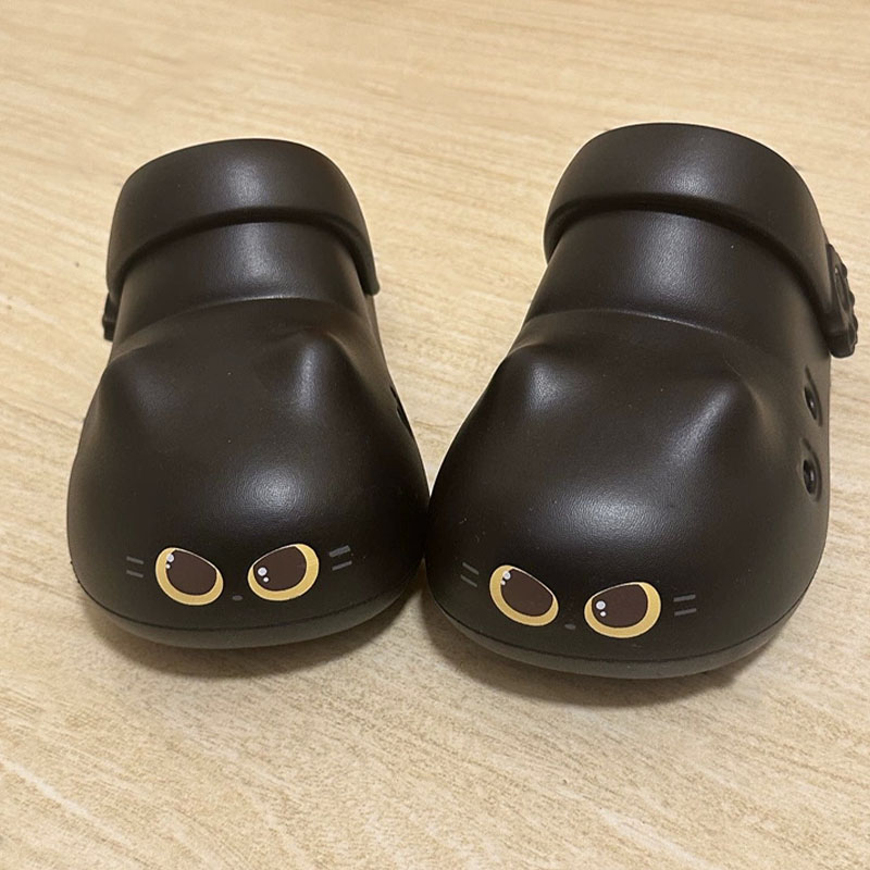 Women Shoes Mules - 女性用新作クリエイティブブラックキャットスリッパ、夏用ソフトクラウドミュールクロッグ、女性用ストラップサンダルシューズ、キュートキティメリージェーンEVAスリッパ
