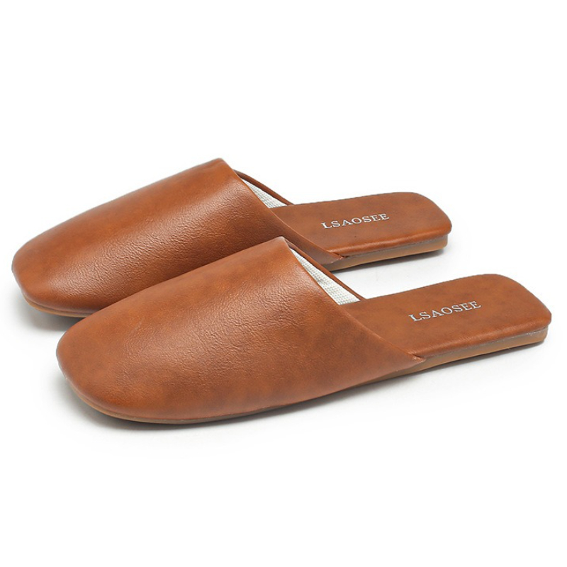 Women Shoes Japanese Brand - 簡潔なコンフォートホームスリッパ女性 Pu レザー滑り止めファッションフラットスライド女性和風ブランド室内スリッパ女性