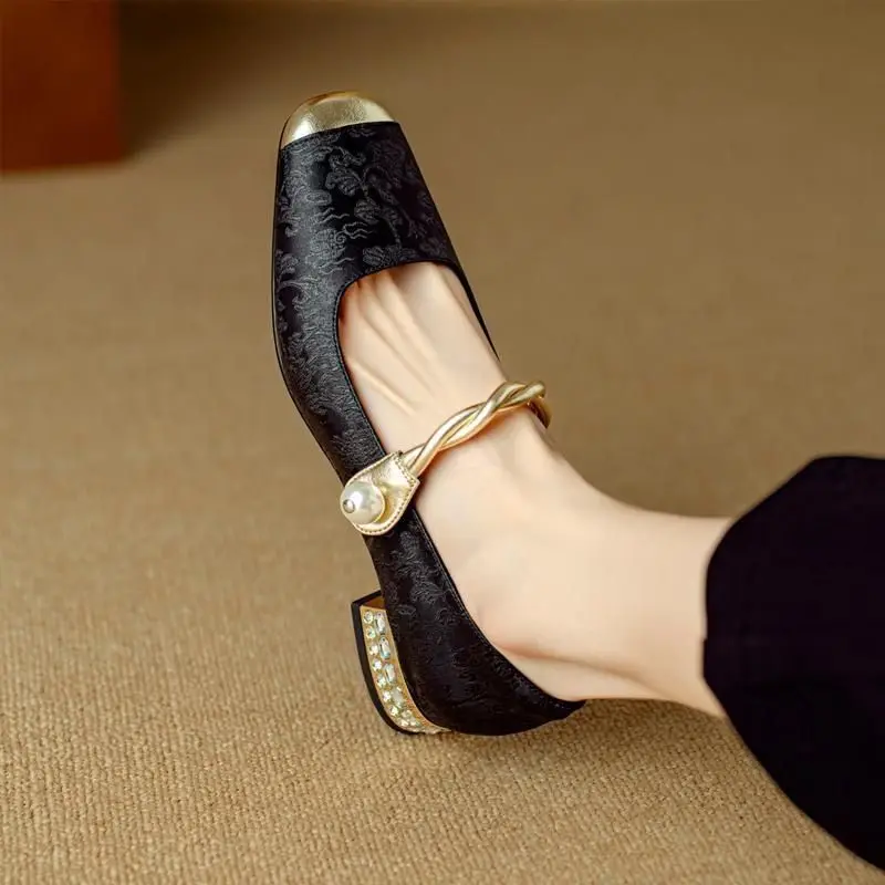 Women Shoes Japanese Brand - ブロックヒール パンプス スクエアトゥ メリージェーンシューズ レディース チャンキーヒール