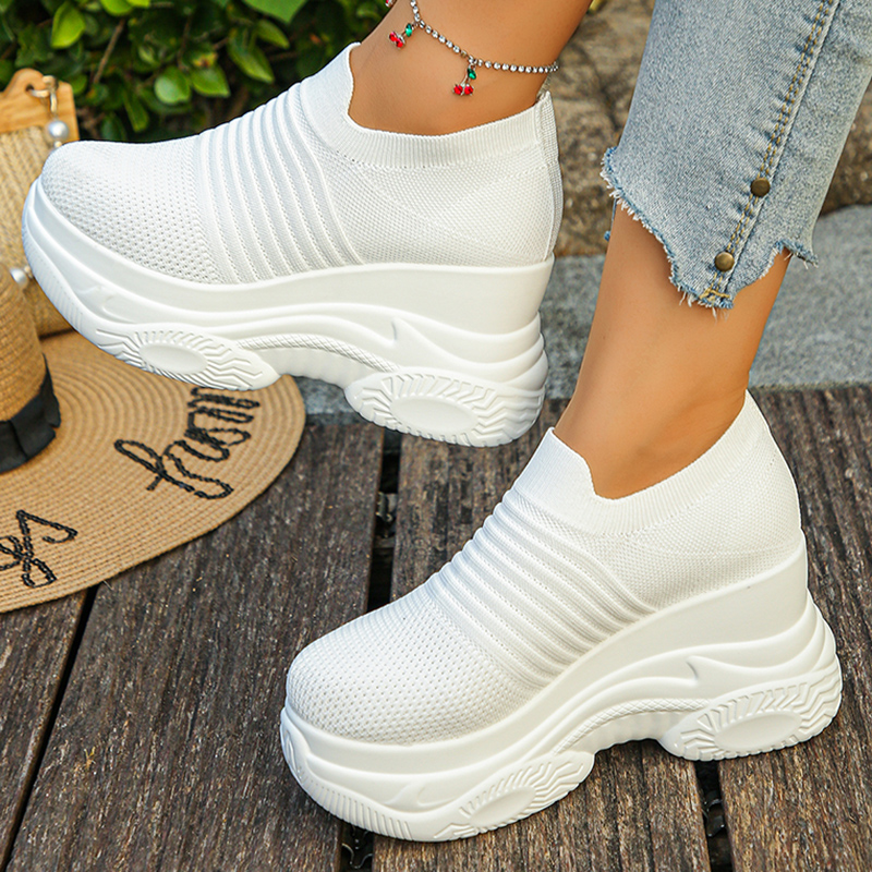 レディースニットホワイトチャンキースニーカー2026春通気性 - Platform Sneakers Chunky のレビューと価格