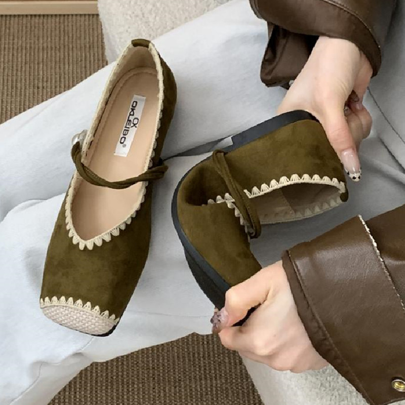 レトロなスプライシングデザインの女性用コンフォートフラットシ - Women Shoes Japanese Brand のレビューと価格