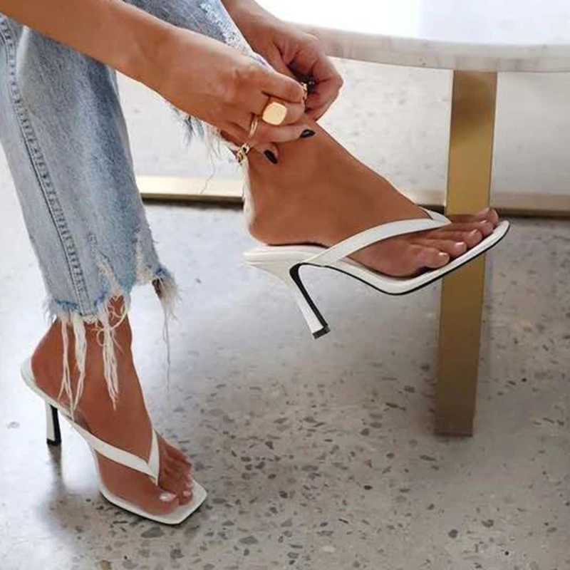 女性のためのエレガントなハイヒールサンダル,黒と白のスリッパ - Women Shoes Mules のレビューと価格