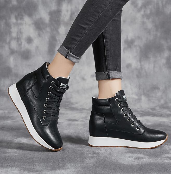 7 センチメートル本革女性アンクルブーツプラットフォームウェ - Platform Sneakers Chunky のレビューと価格