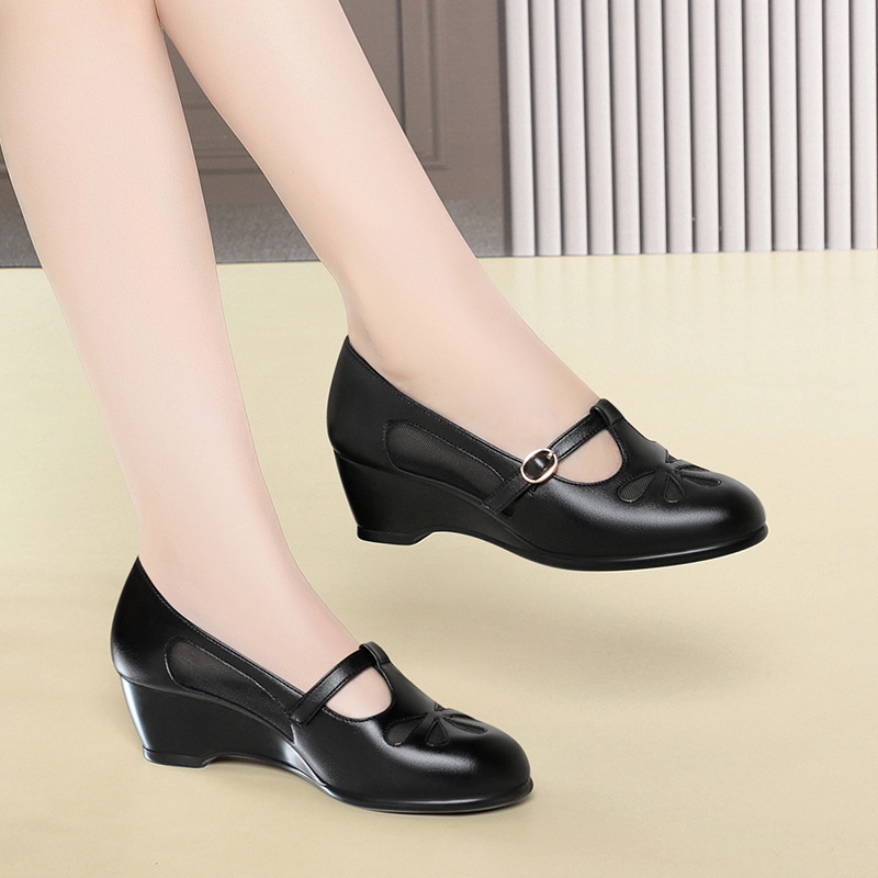中年女性夏メッシュカットアウトウェッジヒールシューズ軽量ソフ - Women'S Shoes Non Slip のレビューと価格