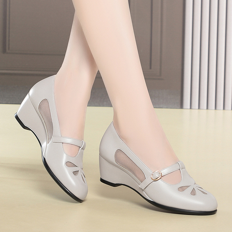 中年女性夏メッシュカットアウトウェッジヒールシューズ軽量ソフ - Women'S Shoes Non Slip のレビューと価格