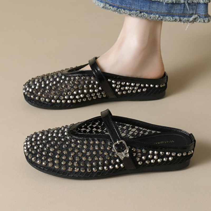 メッシュラインストーンブランドスリッパ女性の夏の新カジュアル - Mule Slip On のレビューと価格