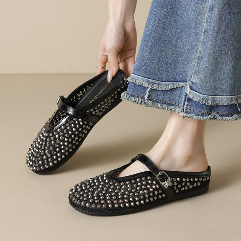メッシュラインストーンブランドスリッパ女性の夏の新カジュアル - Mule Slip On のレビューと価格