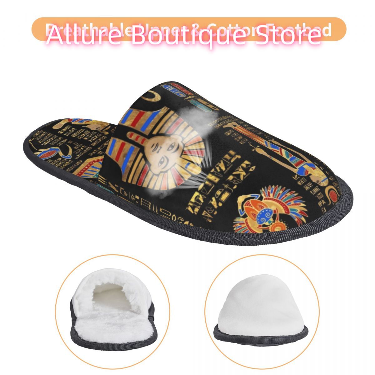 エジプト象形文字と神々の神殿スリッパ、女性用ソフトメモリーフ - Women Shoes Egypt のレビューと価格