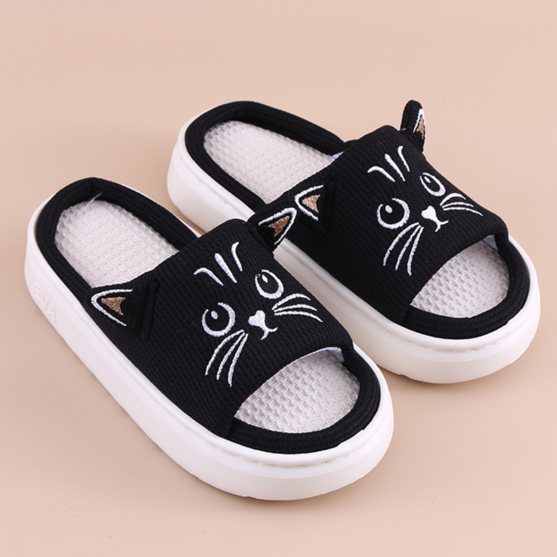 プラットフォームスリッパ女性ホームフラット春夏猫漫画デザイナ - Mule Slip On のレビューと価格