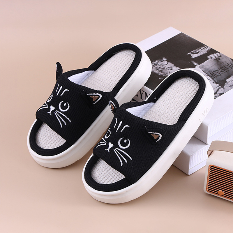 プラットフォームスリッパ女性ホームフラット春夏猫漫画デザイナ - Mule Slip On のレビューと価格