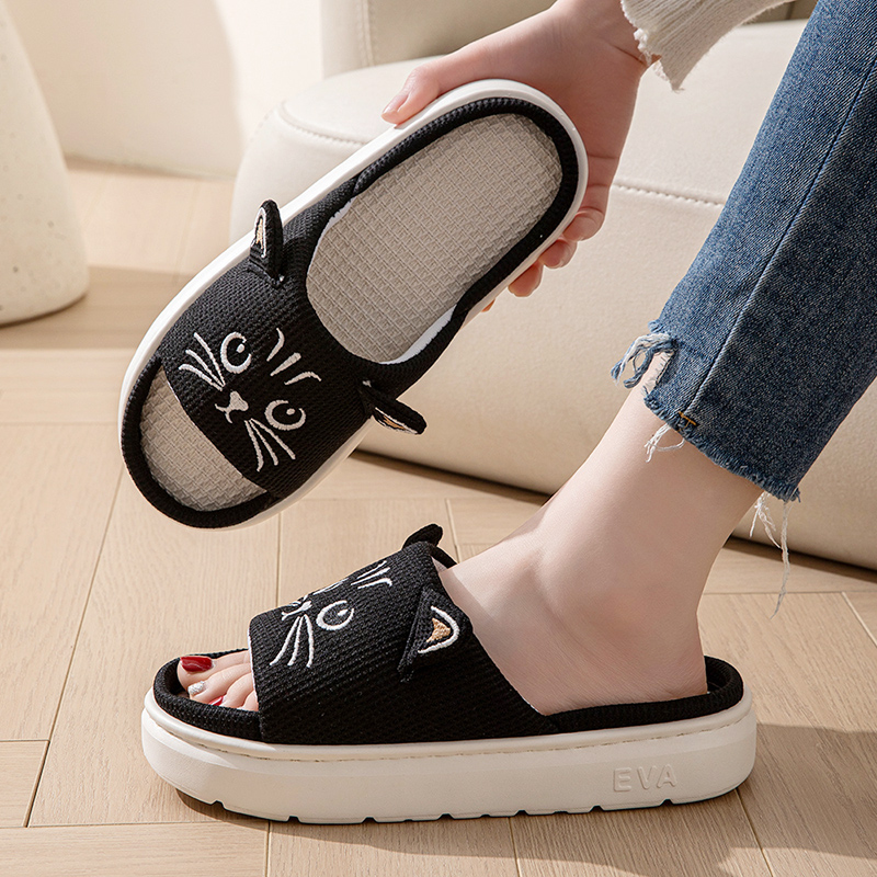 プラットフォームスリッパ女性ホームフラット春夏猫漫画デザイナ - Mule Slip On のレビューと価格