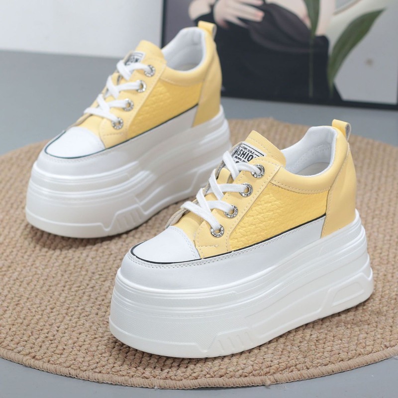 2026年新作 10cm 本革 快適 通気性のある隠しヒール - Platform Sneakers Chunky のレビューと価格