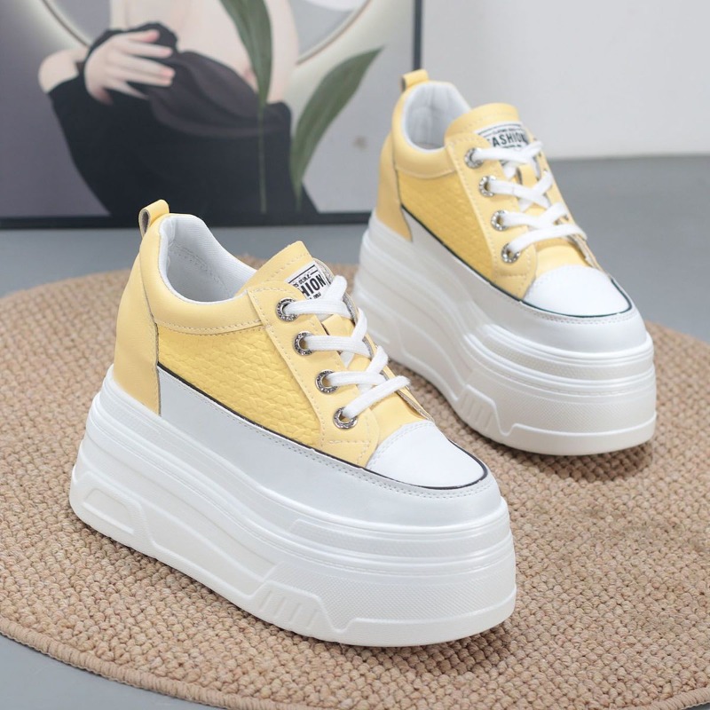 2026年新作 10cm 本革 快適 通気性のある隠しヒール - Platform Sneakers Chunky のレビューと価格