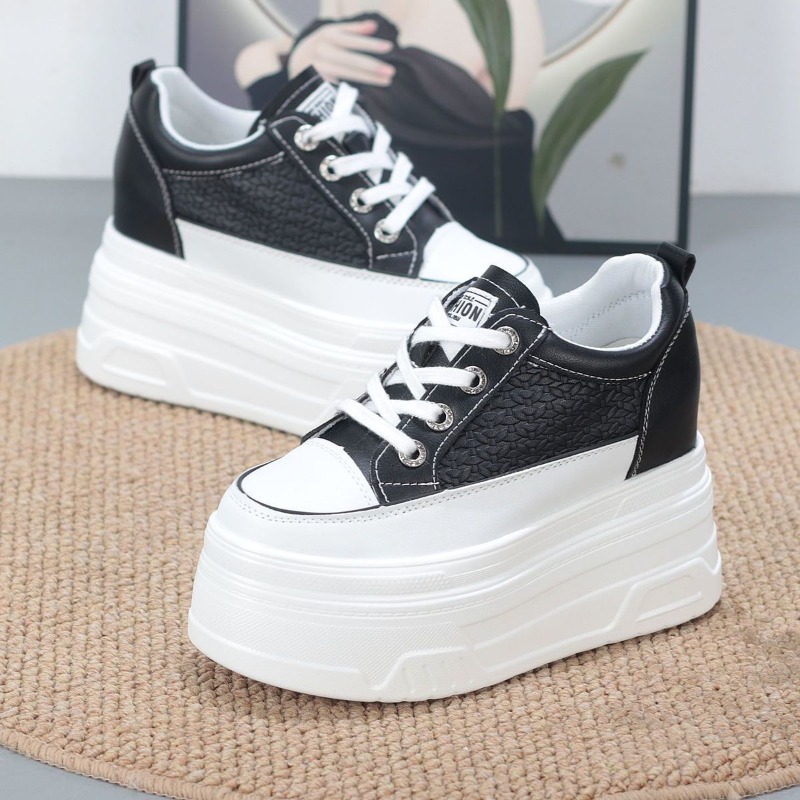 2026年新作 10cm 本革 快適 通気性のある隠しヒール - Platform Sneakers Chunky のレビューと価格