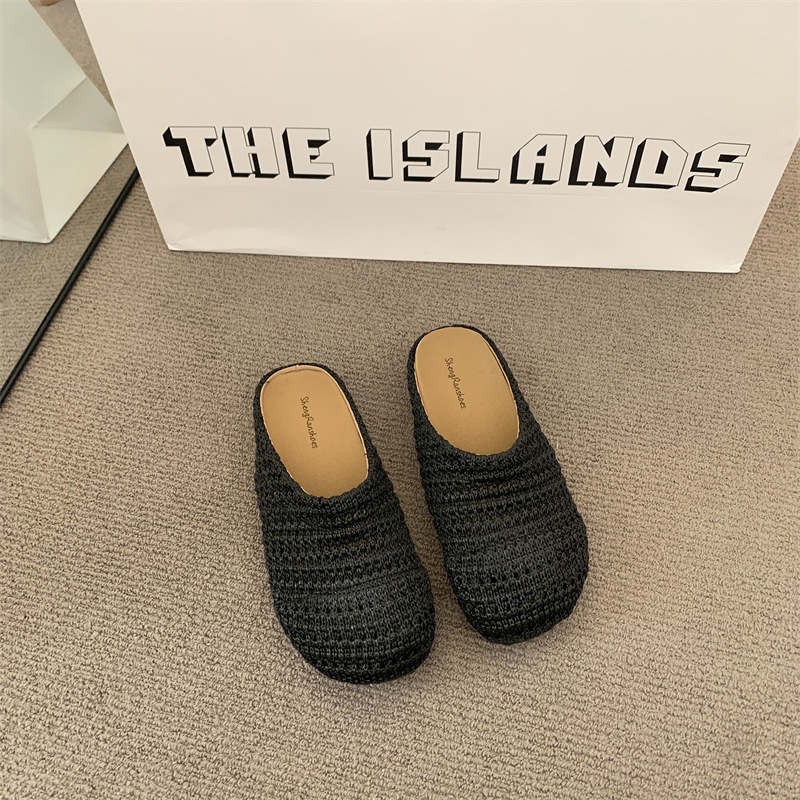 女性用ラフィア織りミュールスリッパ、夏用通気性メッシュ、つま - Women Shoes Mules のレビューと価格