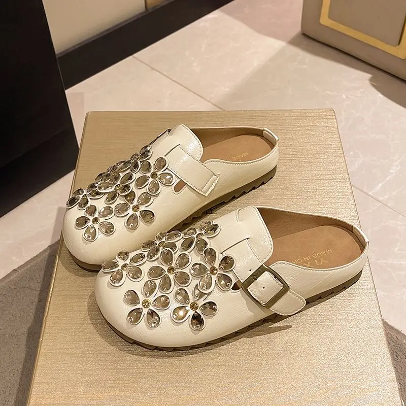 女性用花柄ラインストーンバックルストラップ付きクローズドトゥ - Women Shoes Mules のレビューと価格