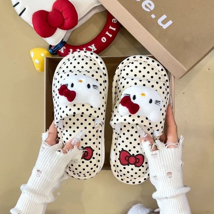 かわいい3Dハローキティ水玉模様室内スリッパ レディース 滑 - Women'S Shoes Non Slip のレビューと価格