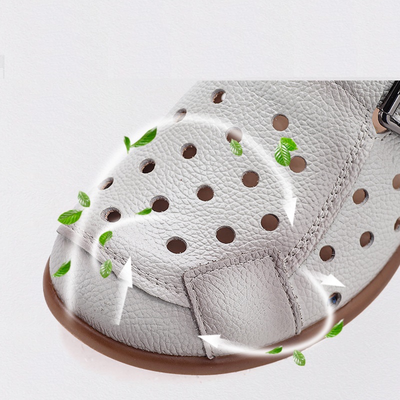 新しい牛革製ローヒールサンダル レディース ホローアウト ミ - Women Shoes Mules のレビューと価格