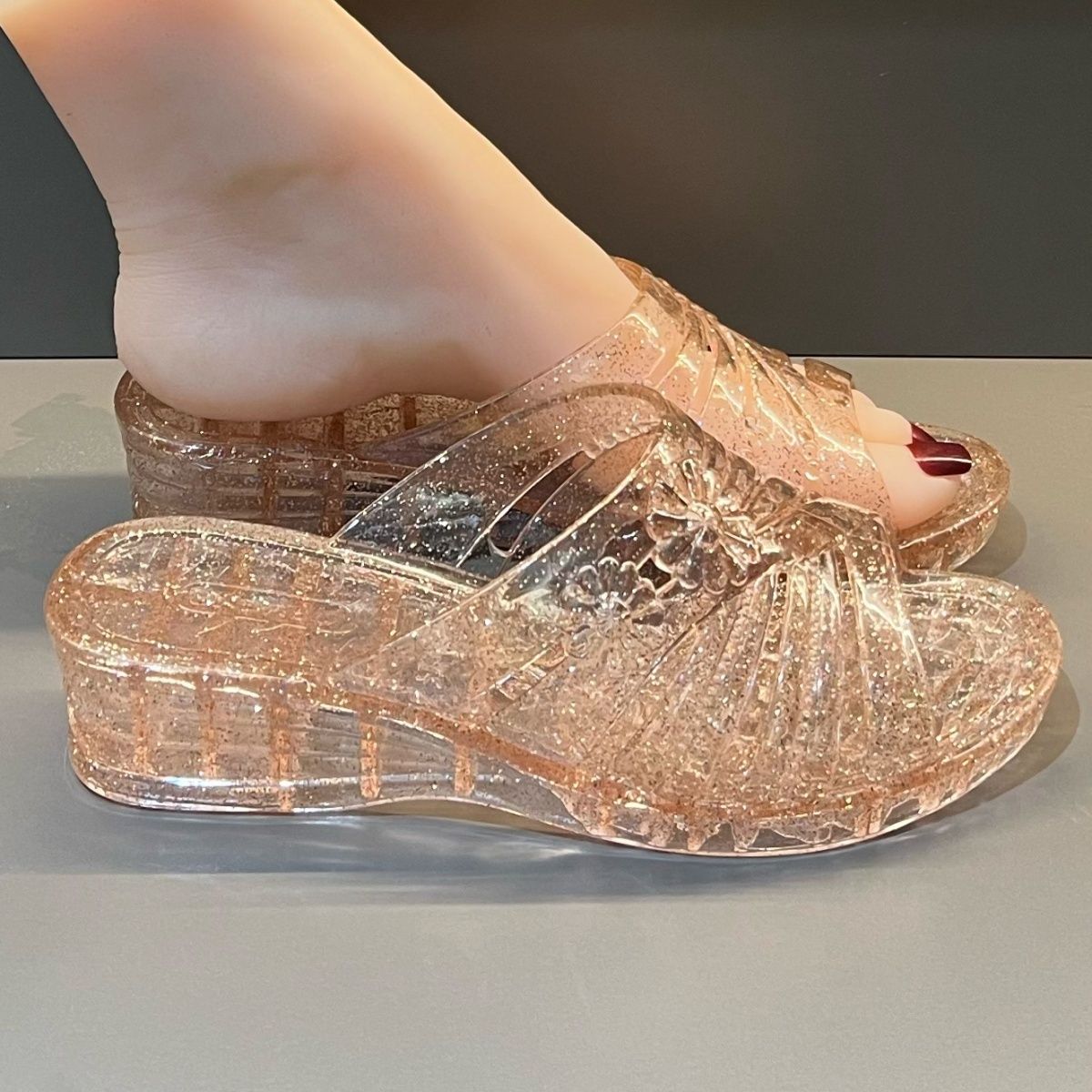 WFashion パープルグリッターゼリーウェッジサンダル女 - Women Shoes Mules のレビューと価格