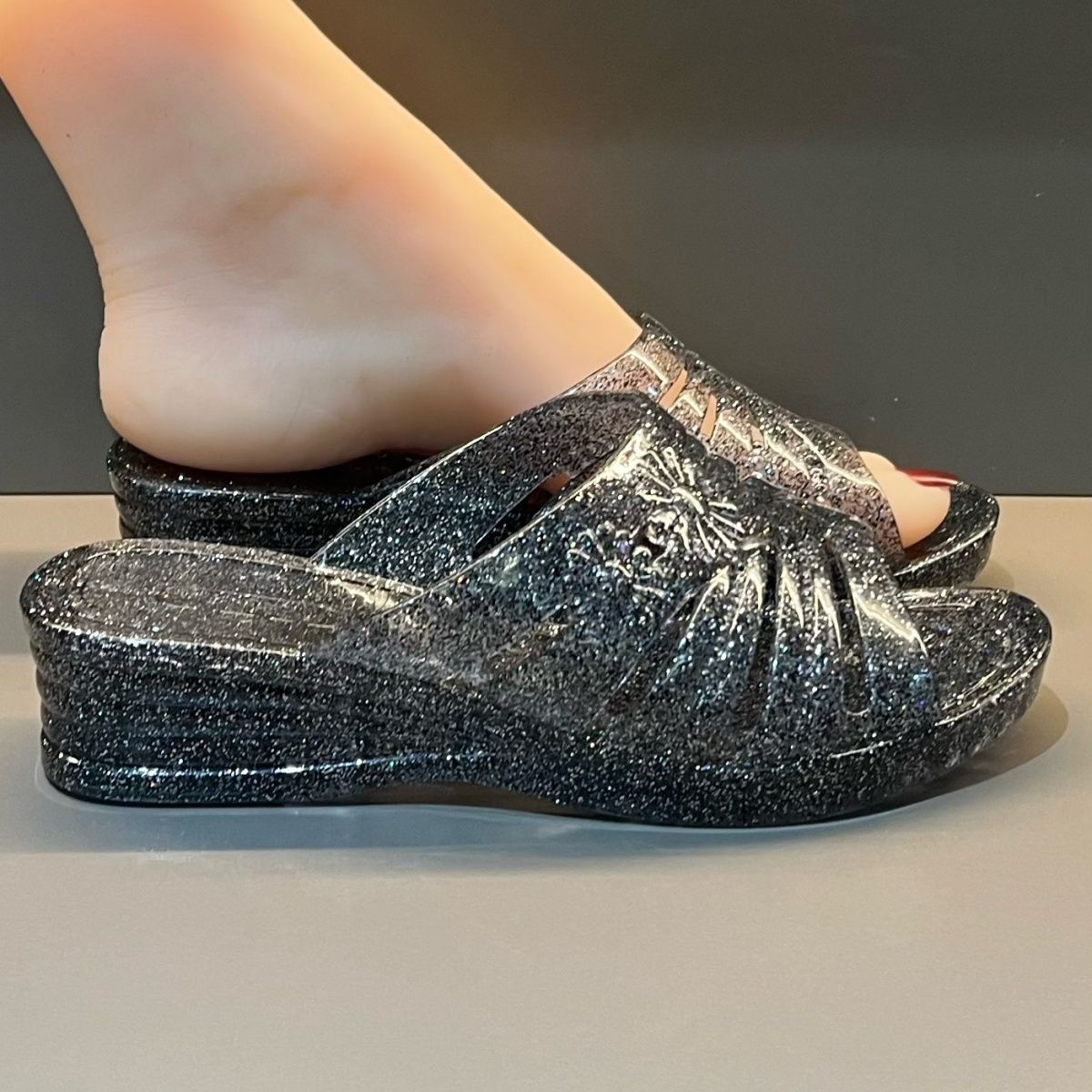 WFashion パープルグリッターゼリーウェッジサンダル女 - Women Shoes Mules のレビューと価格