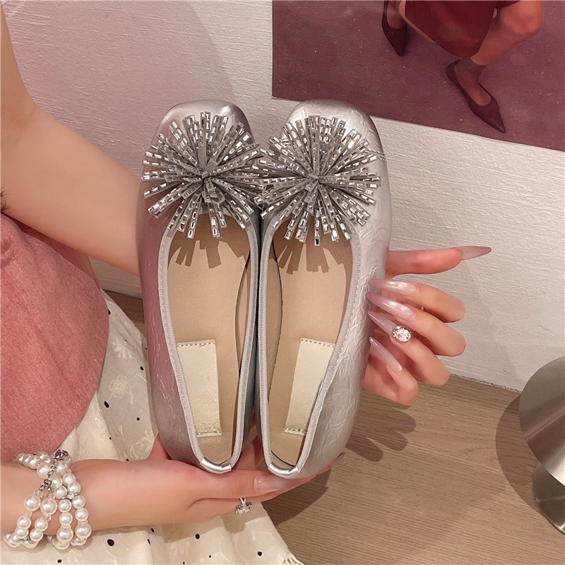 ローヒールシングルシューズ夏新作スクエアトゥ浅口ラインストー - Women'S Shoes Non Slip のレビューと価格