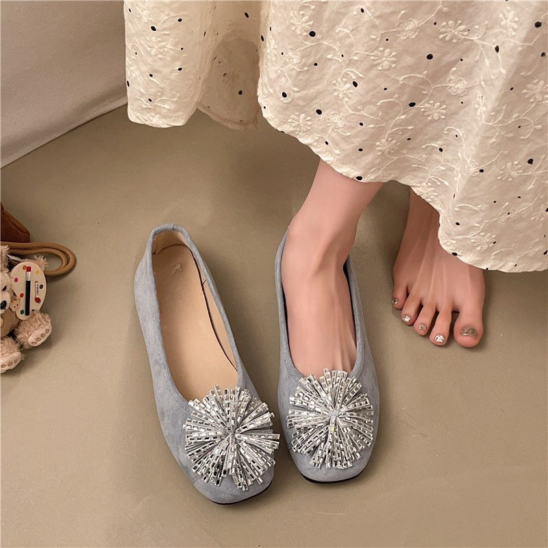 ローヒールシングルシューズ夏新作スクエアトゥ浅口ラインストー - Women'S Shoes Non Slip のレビューと価格