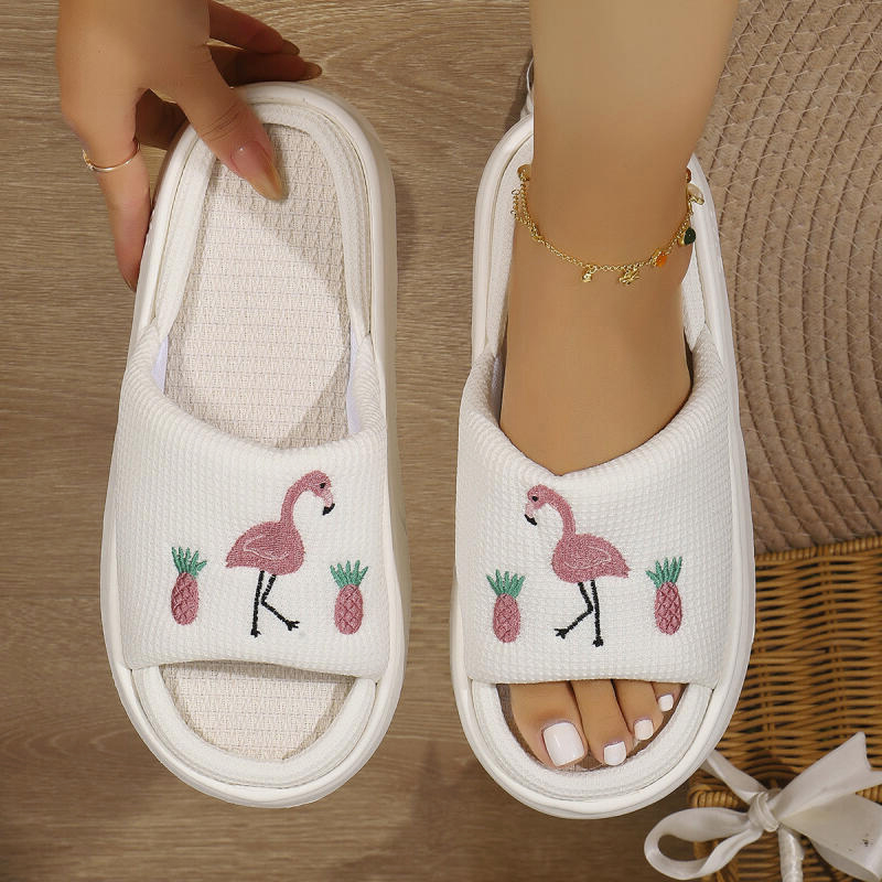 フラミンゴプラットフォーム女性用スリッパハウス麻春夏デザイナ - Mule Slip On のレビューと価格