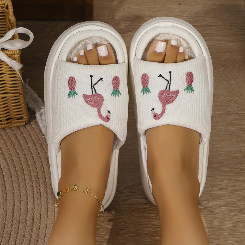 フラミンゴプラットフォーム女性用スリッパハウス麻春夏デザイナ - Mule Slip On のレビューと価格