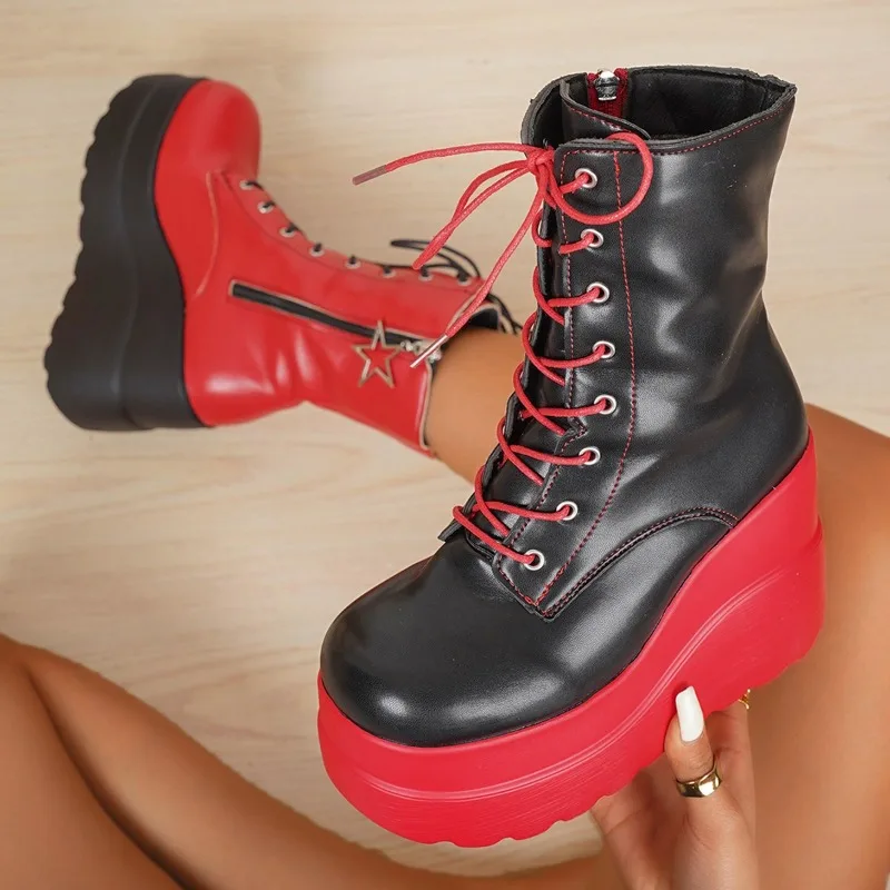 パンクゴシックバイクブーツプラットフォームチャンキーハイヒー - Women'S Shoes Red Bottoms のレビューと価格